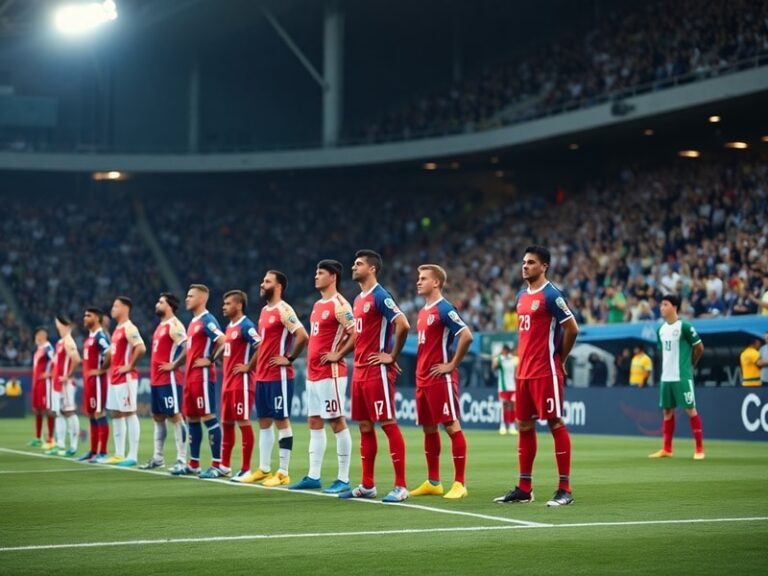 A tense moment from the 2022 World Cup match between Czech Republic and Mexico on a Doha pitch under floodlights, showing pla