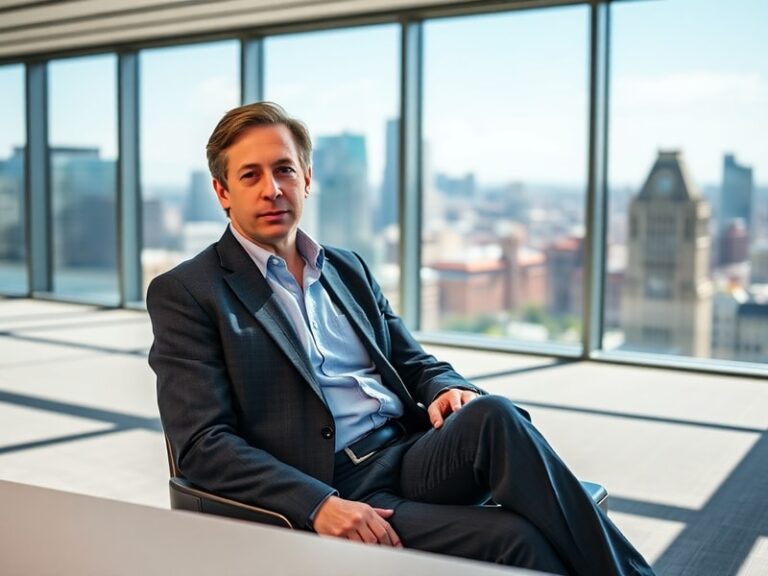 A mid-career portrait of Mark Pincus in a sleek Silicon Valley office setting, with a laptop displaying early Zynga game grap
