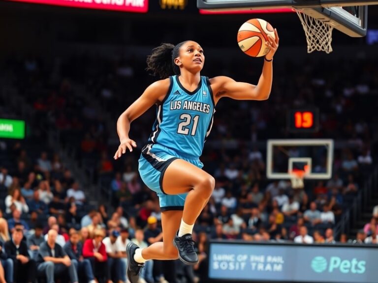 Marina Mabrey mid-game, wearing a New York Liberty jersey, launching a three-point shot with a focused expression. The Madiso