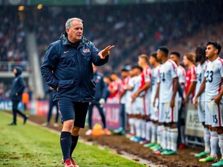 A split-image showing Jesse Marsch on the USMNT sideline during a Copa América match (left) and the USWNT celebrating their 2