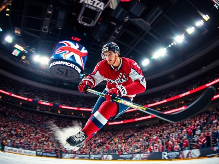 Andrei Burakovsky in a Colorado Avalanche jersey, mid-skate on an empty rink, with a focused expression and the Stanley Cup v