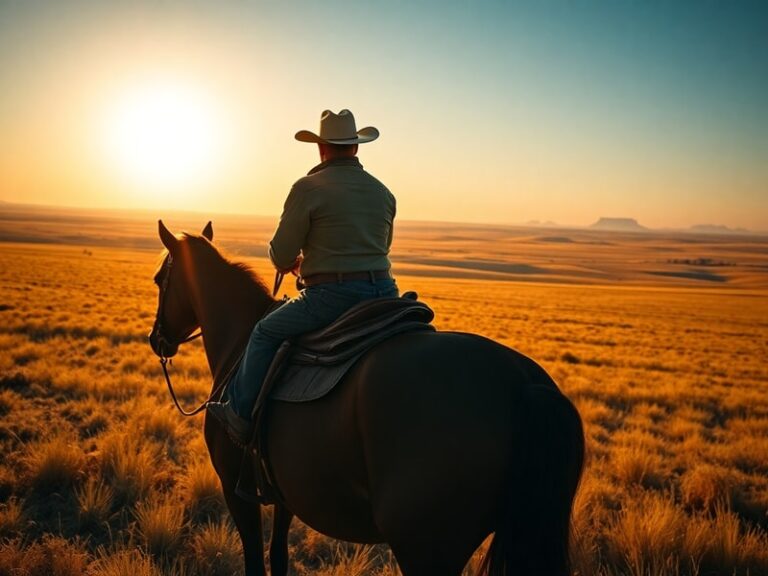 A cinematic collage featuring iconic Western imagery: a lone cowboy on horseback against a sunset, a dusty saloon from an Ita