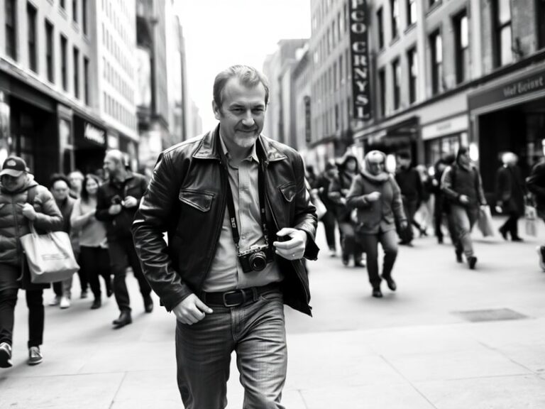 A mid-career headshot of Lance Schroyer in a casual setting, wearing a sports jacket and holding a tablet displaying a graph
