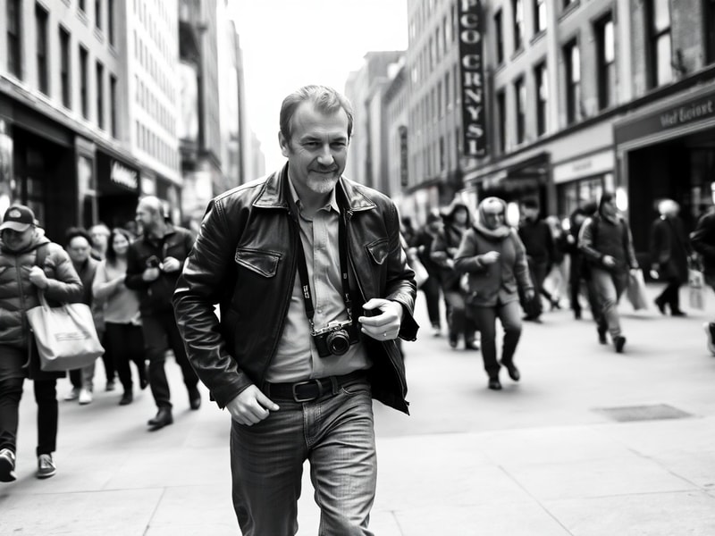 A mid-career headshot of Lance Schroyer in a casual setting, wearing a sports jacket and holding a tablet displaying a graph