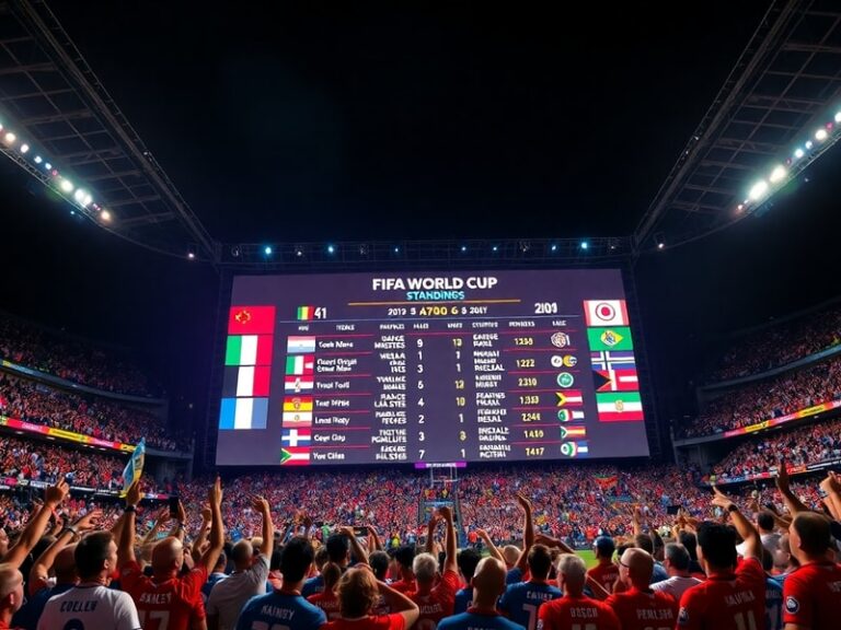 A vibrant collage of FIFA World Cup moments: 1970 Brazil team lifting the trophy, Morocco players celebrating in 2022, and a