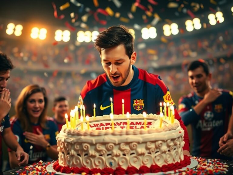 A vibrant digital collage showing Messi in action across different eras—youth in Argentina, Barcelona dominance, Inter Miami