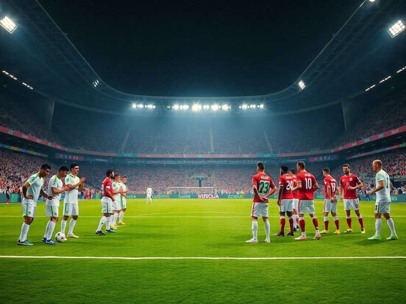 Fotografía de un estadio de la Eurocopa 2024 con banderas de Argelia y Austria ondeando al viento, jugadores en acción durant