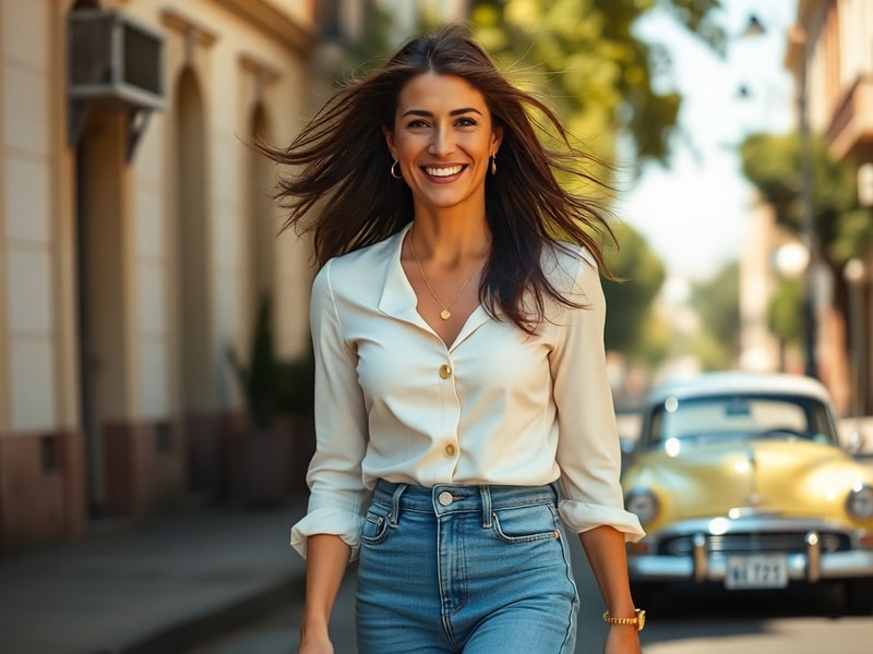 A warm, candid photo of Antonela Roccuzzo in a casual setting—perhaps visiting a school or community center in Argentina—with