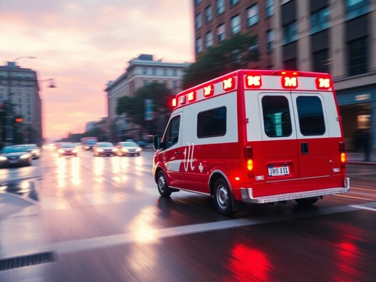 A split-view image: one side shows a historic horse-drawn ambulance from the 1800s, the other side shows a modern high-tech a