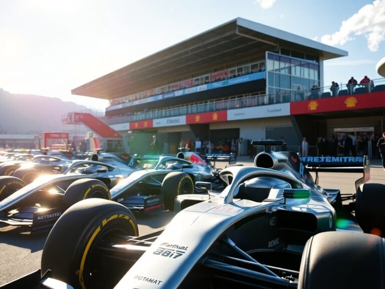 A dynamic aerial shot of the Red Bull Ring during the Austrian Grand Prix, with Formula 1 cars racing on the track, surrounde