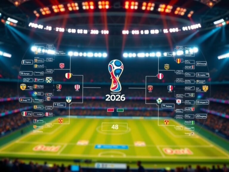 A digital screenshot of a FIFA World Cup 2026 bracket predictor interface displayed on a laptop screen, with colorful team lo