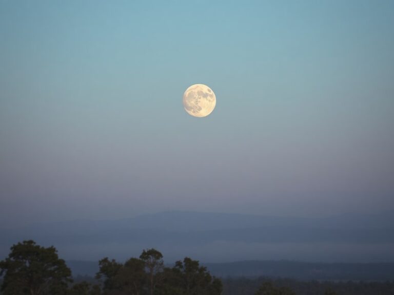 A high-resolution night sky photograph featuring the full Strawberry Moon low on the horizon, shining above a calm body of wa