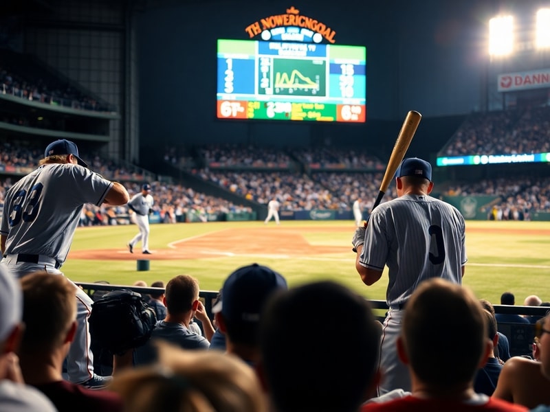 A vibrant night game at American Family Field in Milwaukee, showing the crowded stands with fans in navy and gold, the iconic