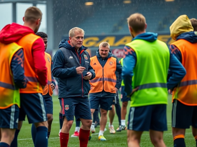 A football training session focused on set piece routines, with players executing corner kicks under the guidance of a coach.