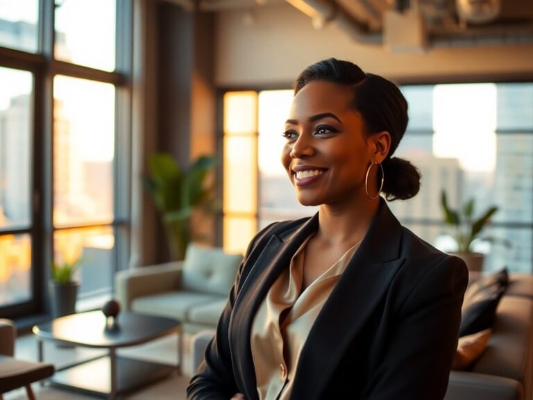 A stylish portrait of Nia Long in a contemporary setting, wearing modern yet timeless attire. She stands confidently with a w