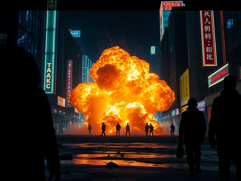 A split-screen image of two key characters in dramatic poses, one looking triumphant while the other appears devastated, set