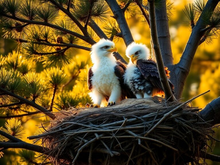 A golden eagle eaglet, named Sandy, perched on a rocky outcrop in the San Bernardino Mountains. The scene captures the rugged