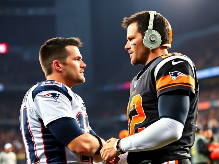 A candid shot of Josh Gordon and Tom Brady during a 2018 New England Patriots practice, with Brady offering guidance and Gord