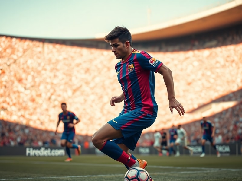 A dynamic action shot of Brahim Díaz in an AC Milan jersey, mid-dribble on the pitch at San Siro, with blurred stadium lights