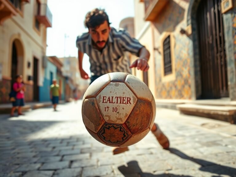 A dynamic action shot of Azzedine Ounahi in an Olympique de Marseille jersey, mid-dribble on a sunlit pitch at Stade Vélodrom