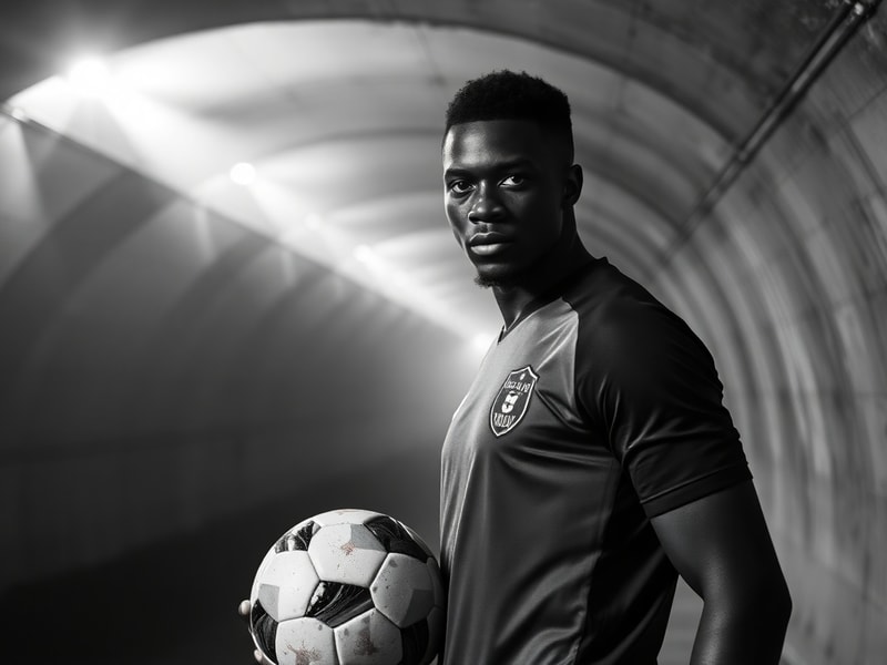 A dynamic action shot of Yan Diomandé mid-gameplay, wearing a Team Vitality jersey, intense focus on his face, surrounded by