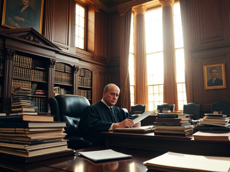 A formal portrait of Supreme Court Justice Samuel Alito seated in a courtroom, wearing judicial robes, with a neutral express