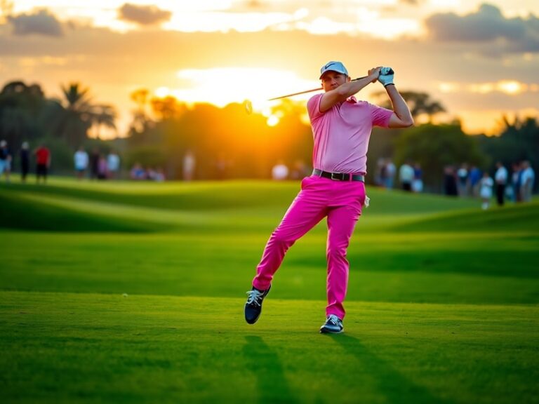 A dynamic action shot of Ian Poulter mid-swing on the 2012 Ryder Cup course, surrounded by cheering European fans, capturing