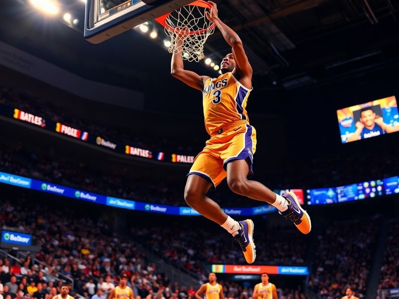 Marvin Bagley III mid-game in a Washington Wizards uniform, leaping for a dunk against defenders. He is in mid-air with a foc