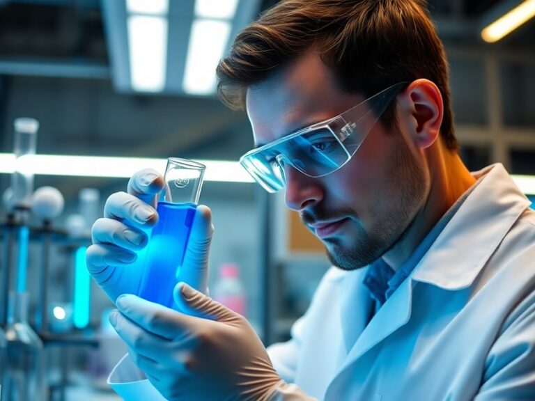 A dynamic laboratory scene with scientists of diverse backgrounds collaborating around a high-tech digital interface, surroun