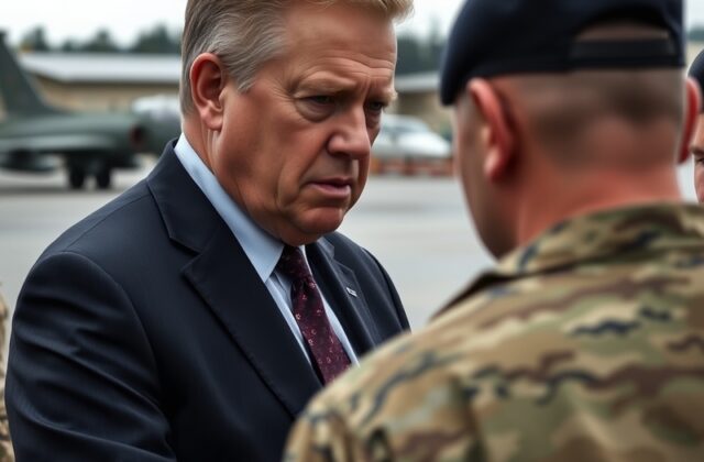 Aerial view of Joint Base Lindsey Graham at dawn, showing aircraft on the tarmac, solar panels integrated into base infrastru