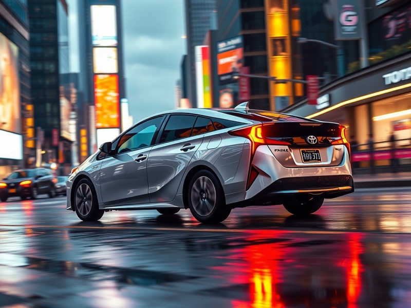 A side-by-side comparison of three generations of Toyota Prius models—1997, 2010, and 2023—parked in an urban setting with mo