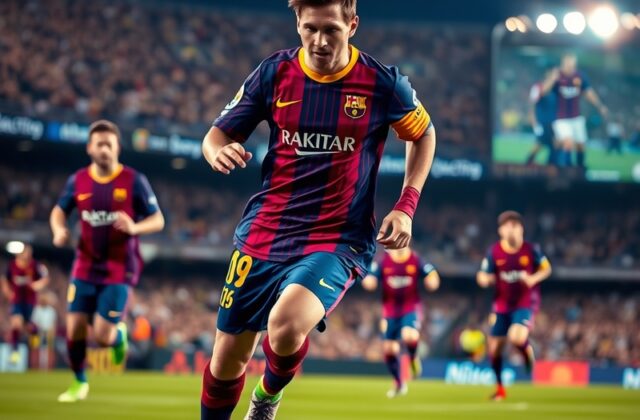 Rodri in action for FC Barcelona, wearing the iconic blaugrana kit, controlling the ball in midfield with Camp Nou in the bac