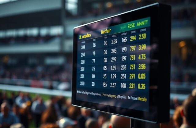 A split-screen image showing a lively betting exchange interface on a laptop, with a background of international sports stadi