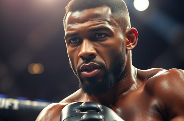 A split-image visual: on the left, Anthony Smith mid-fight in the Octagon, throwing a punch; on the right, Smith in a comment
