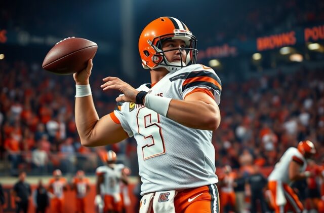 A tense indoor practice scene at the Cleveland Browns facility featuring Deshaun Watson, Gardner Minshew, and Kyle McCord in