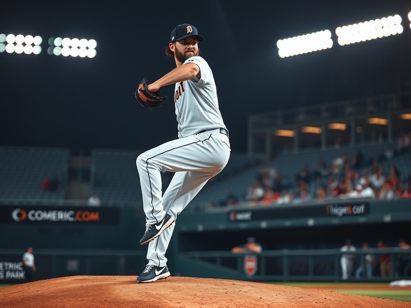 A split-image photo of Michael Fulmer in his 2016 Tigers rookie season (in uniform, mid-pitch) alongside a 2023 Twins photo (