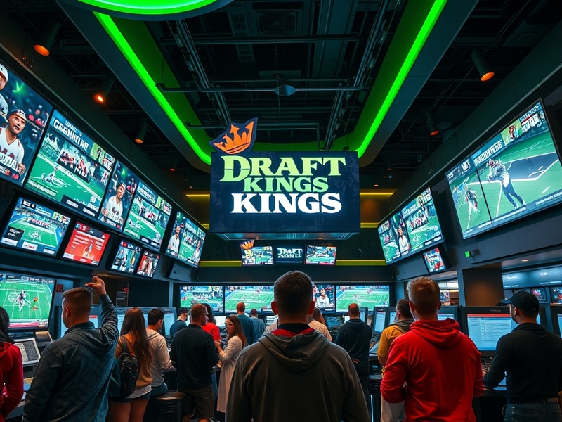 A smartphone displaying the DraftKings Sportsbook app interface on a sleek, modern desk setup with a sports jersey and bettin