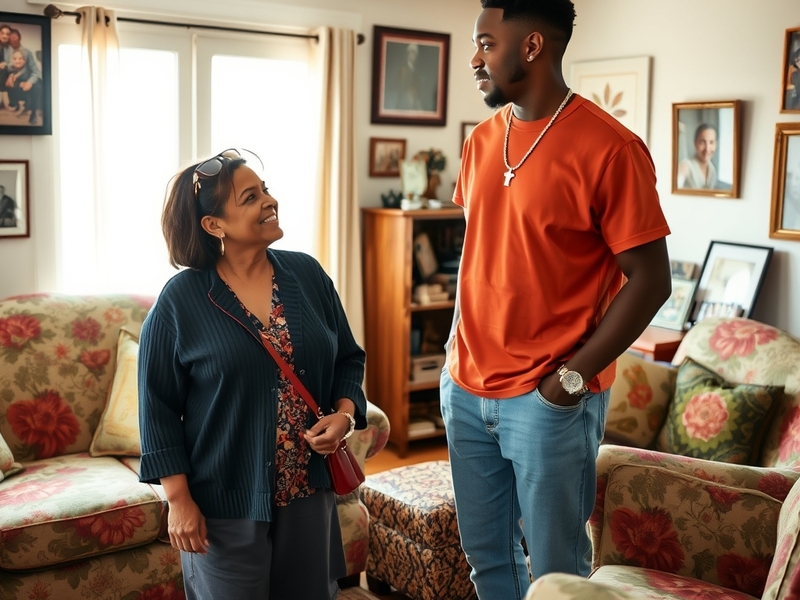 A candid, warm photo of Lil Nas X and his mother Monique Brooks-Davis sitting together, possibly in a cozy indoor setting wit