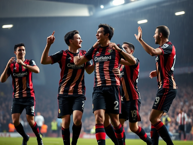 A mid-action shot at the Stadium of Light during the Sunderland vs Fulham match, showing Ross Stewart celebrating after scori