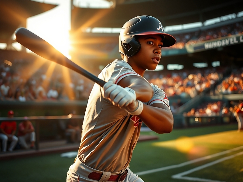 Heliot Ramos in a San Francisco Giants uniform, mid-swing during a game at Oracle Park, with the Golden Gate Bridge visible i