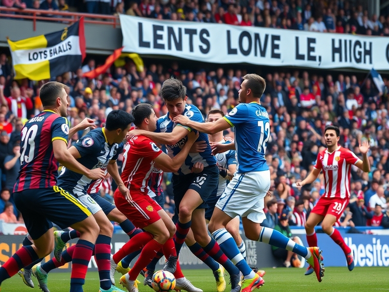 A vibrant image capturing the intensity of a Brighton vs Leeds match, featuring passionate fans, players in action, and the s