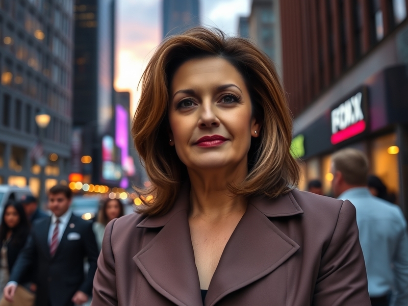 A professional portrait of Maria Bartiromo, capturing her in a newsroom setting with a backdrop of financial charts and news