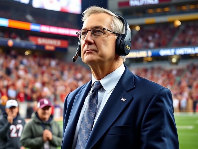 A dynamic image of Jim Tressel on the sidelines, passionately engaging with players during a game, showcasing determination a