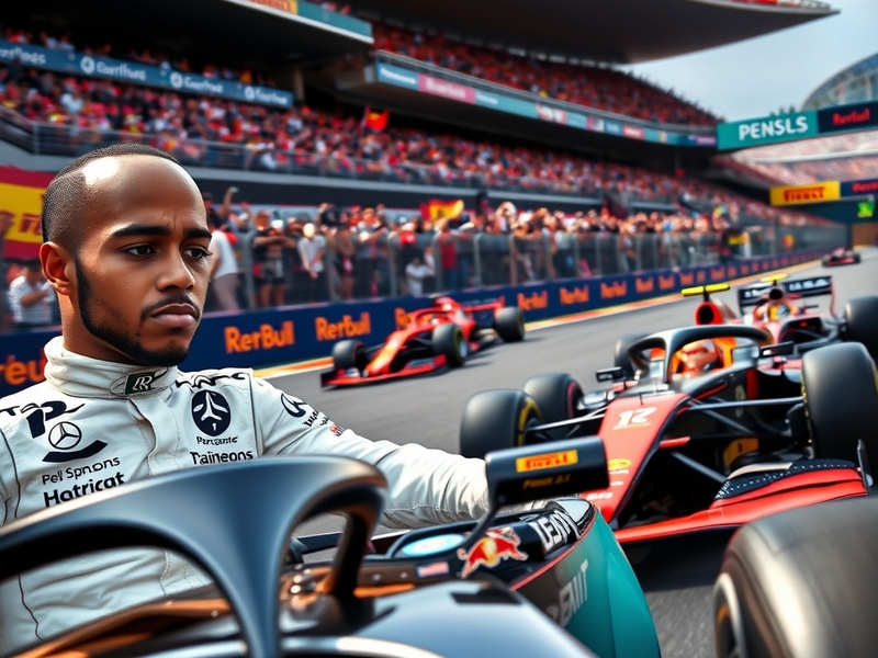 A dynamic image of Lewis Hamilton and Max Verstappen racing side by side at the Circuit de Barcelona-Catalunya during the Spa