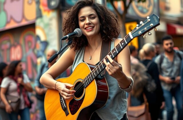 A vibrant live performance of Jeanie Poling in a San Francisco venue, showcasing her energy and connection with the audience.