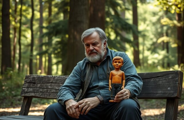 A warm, candid moment between Noah Wood and his father, showcasing their bond during an outdoor activity, surrounded by natur