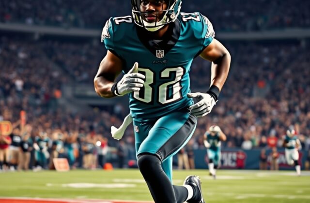 A dynamic action shot of Avonte Maddox in his Philadelphia Eagles uniform, capturing his intensity on the field during a game