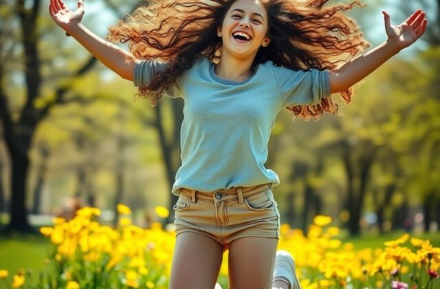 A vibrant image depicting a group of friends laughing and celebrating outdoors, surrounded by nature, conveying a sense of jo