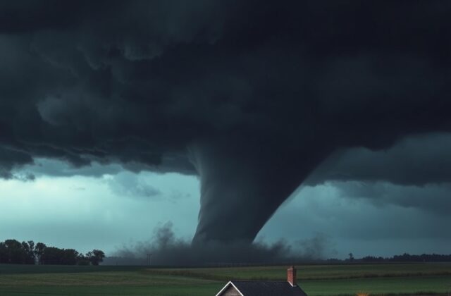 An image showing a dark, ominous sky with a funnel cloud forming, emphasizing the seriousness of tornado warnings.