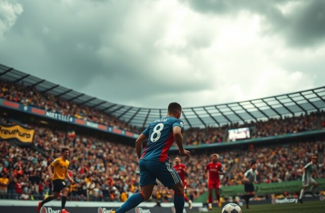 A vibrant scene from a UEFA Nations League match, showcasing players in action, fans in the stands, and the excitement of com